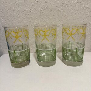 Vtg Libbey J. Scott Tennis Racket Glasses MCM Barware Highball Preppy Juice Cups